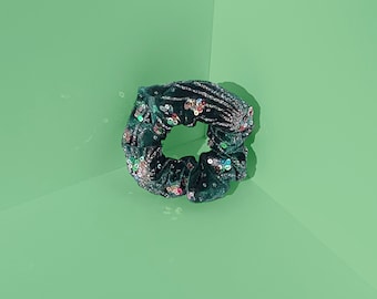 Sparkle Green Stretch Velvet Hair Scrunchie Accessory