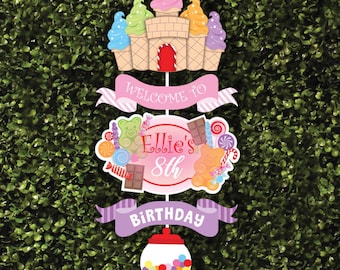 Candy land Welcome Sign, Candyland, Hanging Door Sign, Birthday Party, Decoration, Banner, Greetings, Candy, Candy Shop, Ice Cream