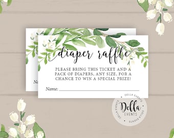 Diaper Raffle, Diaper Raffle Ticket, Baby Shower Invitation Insert, Diaper Game for Baby Shower Diaper Game, Greenery,White Roses, Floral