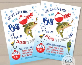 Fishing Birthday Invitation, Watercolor Fishing Invitation, The Big One, O-Fish-Ally Birthday Invite, Fishing invite, Gone Fishing