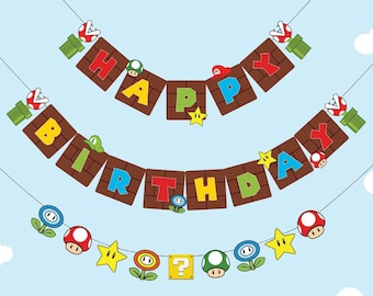Super Mario Birthday Banner, Party Decoration (PDF Pattern)