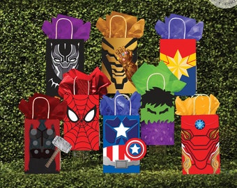 Avenger Gift Bag Fronts, Superhero Birthday Party, Avengers, Super hero Party, Avengers Favor Bag, Gift Bag, Favor Tags, Party Favor