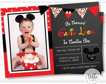 Mickey mouse Invitation, Mickey mouse invite, Mickey invitation, Mickey Invite, Photo invitation, Birthday invitation, Mickey Mouse (M2)