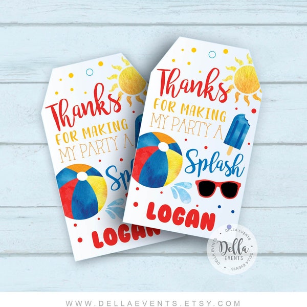 Pool Party Favor Tags, Swimming Party, Swim, Printable Hanging Thank You Tag Pool, Swimming Birthday Party, Thank you for making a splash