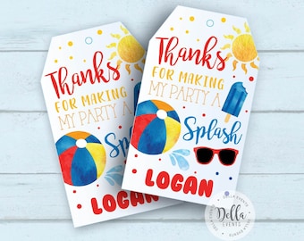 Pool Party Favor Tags, Swimming Party, Swim, Printable Hanging Thank You Tag Pool, Swimming Birthday Party, Thank you for making a splash