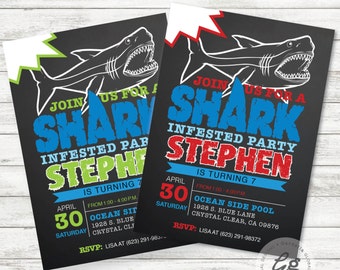 Shark invitation, Shark Invite, Shark Party, Pool Party, Pool Party Invitation, Shark Pool Party, Shark Birthday, Shark Party, Beach, Invite