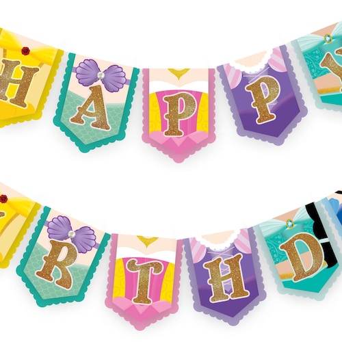 Disney Princess Happy Birthday Banner Princess Banner - Etsy