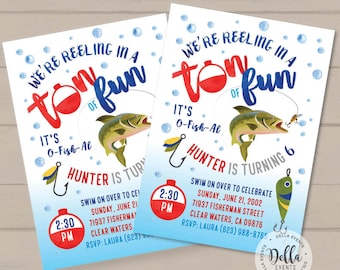 Fishing invite, Fishing invitation, Fishing Birthday Invitation, Watercolor Fishing Invitation, Gone Fishing, O-Fish-Ally, Fishing Party