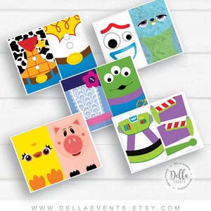 K&ouml;nnte beinhalten: Ausdruckbare Toy Story-Charakter-Ausschnitte f&uuml;r eine Party oder Bastelarbeit. Die Charaktere sind Woody, Buzz Lightyear, Jessie, Bo Peep, Alien und Hamm. Die Ausschnitte sind bunt und zeigen die charakteristischen Looks der Figuren.