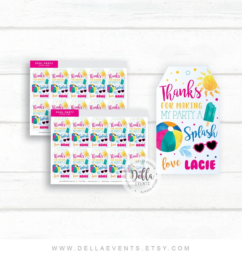 Pool Party Favor Tags Swimming Party Swim Printable Hanging - Etsy