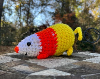 Peluche a forma di topo di mais caramellato all'uncinetto, regalo per gli amanti di Halloween