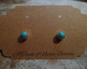 Navajo sterling silver Sleeping Beauty turquoise stud earrings Southwestern. 4mm stones Great for babies also made to order.