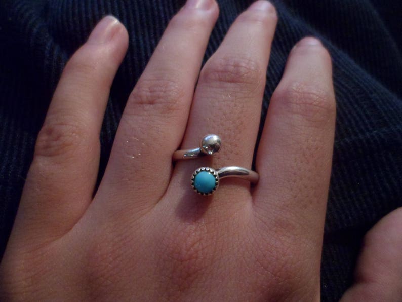 Made to order. Navajo sterling silver turquoise and silver bead adjustable midi ring Native American Southwestern