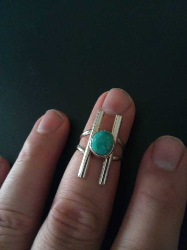 Navajo Native American Southwestern Sterling silver Campitos turquoise bar ring Size 7 12