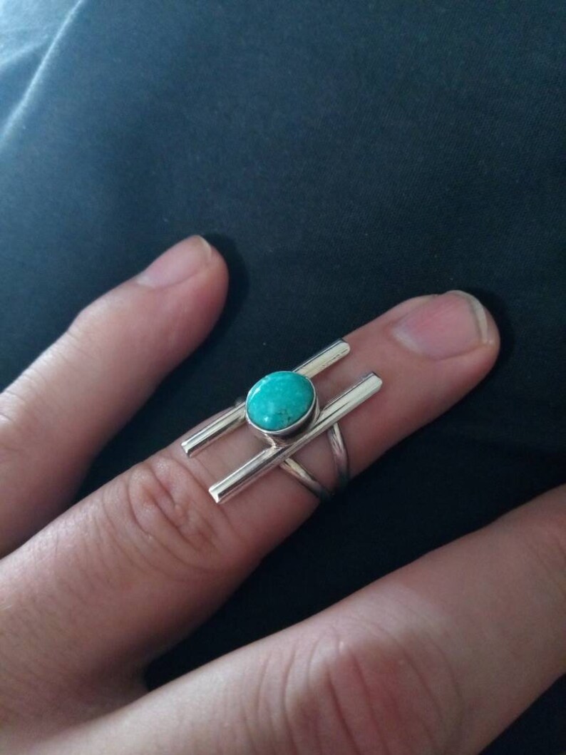 Navajo Native American Southwestern Sterling silver Campitos turquoise bar ring Size 7 12