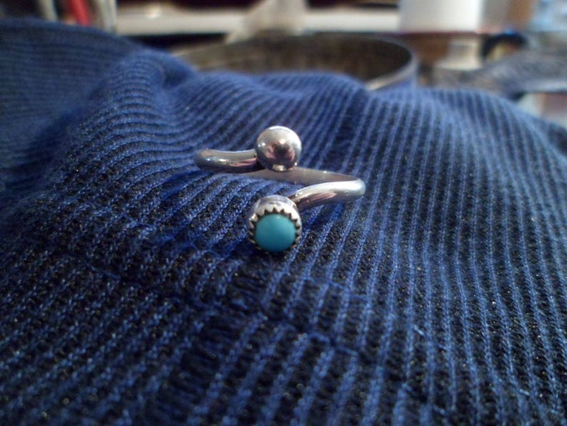 Made to order. Navajo sterling silver turquoise and silver bead adjustable midi ring Native American Southwestern