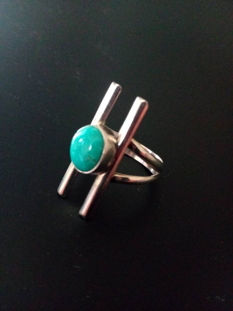 Navajo Native American Southwestern Sterling silver Campitos turquoise bar ring Size 7 12