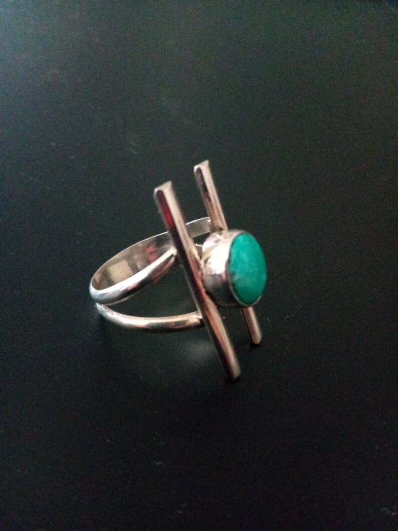 Navajo Native American Southwestern Sterling silver Campitos turquoise bar ring Size 7 12