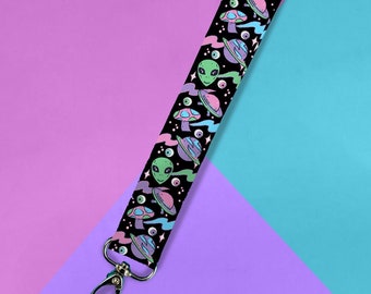 Llavero de pulsera con cordón corto, psicodélico, extraterrestre, rave espacial