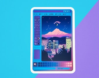 Vaporwave Aesthetic Pixel Art Cityscape MS Paint Inspired Vinyl Sticker