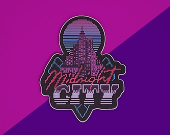 Sticker en vinyle Synthwave Pixel Art paysage urbain