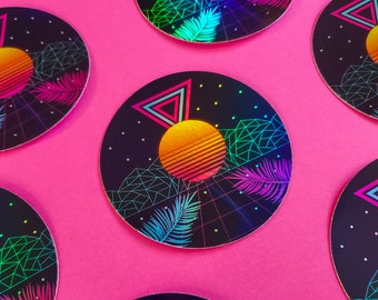 Synthwave Holographic Outrun 1980's Aesthetic Vinyl Sticker