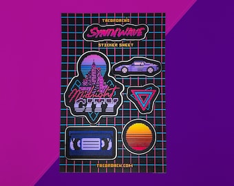 Pixel Art Synthwave Retrowave Sticker Sheet - Vinyl, Matte