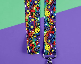 Trippy Hippie 60's 70's Psychedelic Lanyard w/ Oval Hook