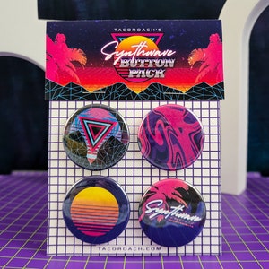 Synthwave Retrowave Aesthetic 1.5" Button Pack image 2