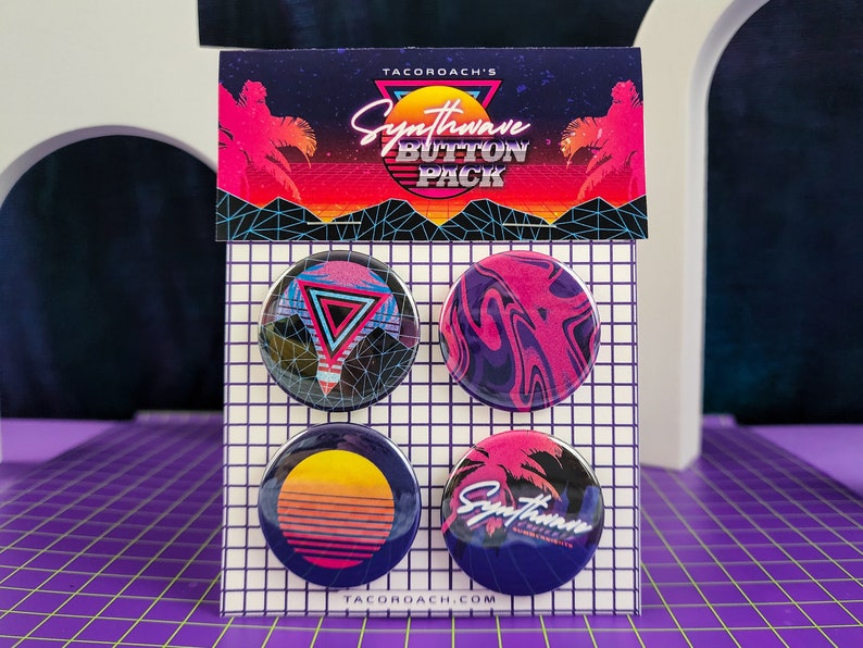 Synthwave Retrowave Aesthetic 1.5" Button Pack image 2