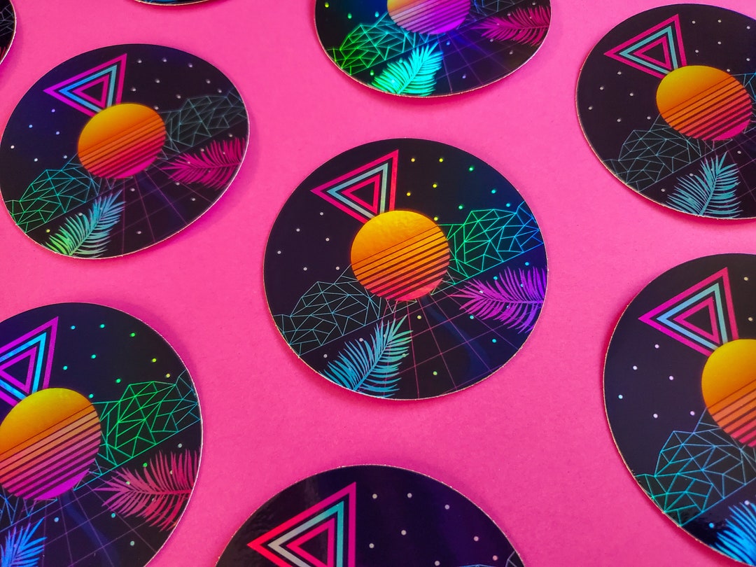 Synthwave Holographic Outrun 1980's Aesthetic Vinyl Sticker