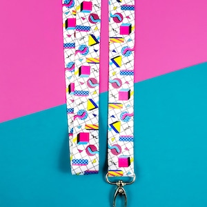 Retro Memphis Design 80's 90's geometric inspired lanyard w/ Lobster Clasp