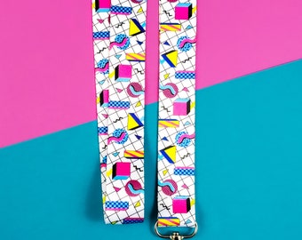 Retro Memphis Design 80's 90's geometric inspired lanyard w/ Lobster Clasp