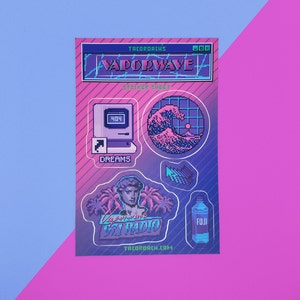 Pixel Art Vaporwave Retrowave Sticker Sheet - Vinyl, Matte
