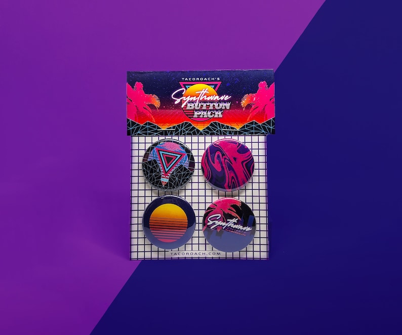 Synthwave Retrowave Aesthetic 1.5" Button Pack image 1