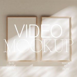 Videomodel 2 frames | Houten frame mockup geanimeerd | Verticale frameschaduwoverlay | 8x12 | PSD Photoshop-mockup | Minimaal dun houten frame