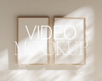 Video Mockup 2 fotogrammi / Mockup cornice in legno animato / Sovrapposizione ombra cornice verticale / 8x12 / PSD Photoshop Mockup / Cornice in legno sottile minima