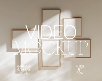 Video Frame Mockup Gallery Wall | 6 Frame Mockup Animated | Frame Mockup Shadow Overlay | PSD Photoshop Mockup 8x12 Minimal Thin Wood Frame