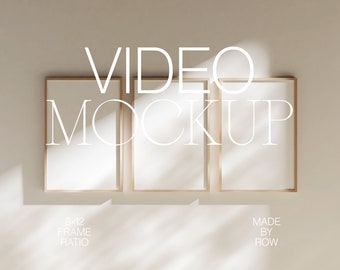 Video Mockup 3 Frames | Wood Frame Mockup Animated | Vertical Frame Shadow Overlay | 8x12 | PSD Photoshop Mockup | Minimal Thin Wood Frame