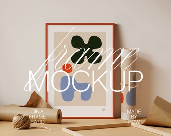 Frame Mockup Rolled Print Roll Mockup | DIN A4 A2 | Frame on the Table | Custom Frame Color Wood Frame | PSD Photoshop Art Tube Mockup