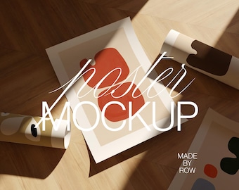 Poster Roll Mockup | Posters on Floor Mockup | Mockup Flat Lay DIN A A4 | Lying Poster Mockup | PSD Photoshop Mockup | Minimalist Modern