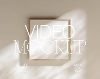 Video frame mockup / Mockup cornice quadrata in legno animato / Sovrapposizione ombra cornice quadrata / PSD Photoshop Mockup / Cornice in legno sottile minima