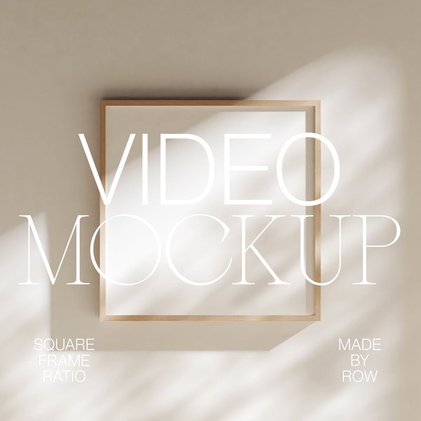 Frame Mockup Video | Square Wood Frame Mockup Animated | Square Frame Shadow Overlay | PSD Photoshop Mockup | Minimal Thin Wood Frame