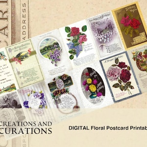 Vintage Floral Postcards, Antique Floral Postcards Theme, Floral Vintage Postcards Digital Download 12 floral vintage postcard fronts