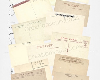 16 Vintage Postcard Backs, Antique Postcard Backs, Postcard Collage Sheets, Instant Digital Download 16 different postcard backs