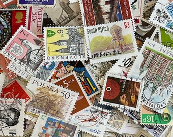 Vintage Postage Stamps 100 Random used / World Stamps / Ephemera / Junk journals / collage