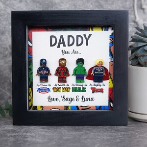 Father Day Gift Personalized Minifigure Frame Art, Hero Dad, Gifts for Dad, Anniversary Family, Personalized Framed Wall Hanging