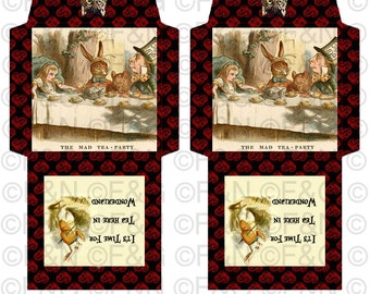 Alice in Wonderland "It's Time For Tea In Wonderland", Digital Paper Bag, Tea Holder Envelopes, Digital Collage Sheet, Tea Party, Cup Of Tea