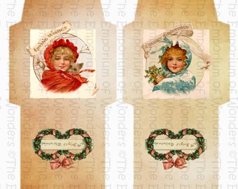 Vintage Christmas Tea Time - Digital Printable Tea Bags Envelopes -  Digital Collage Sheet - Tea Bag Holder -