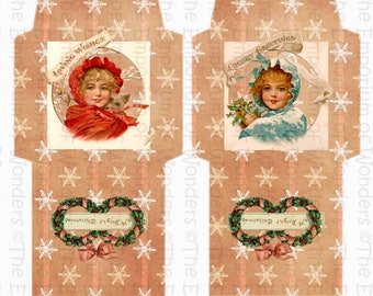 Vintage Christmas Tea Time - Digital Printable Tea Bags Envelopes -  Digital Collage Sheet - Tea Bag Holder -